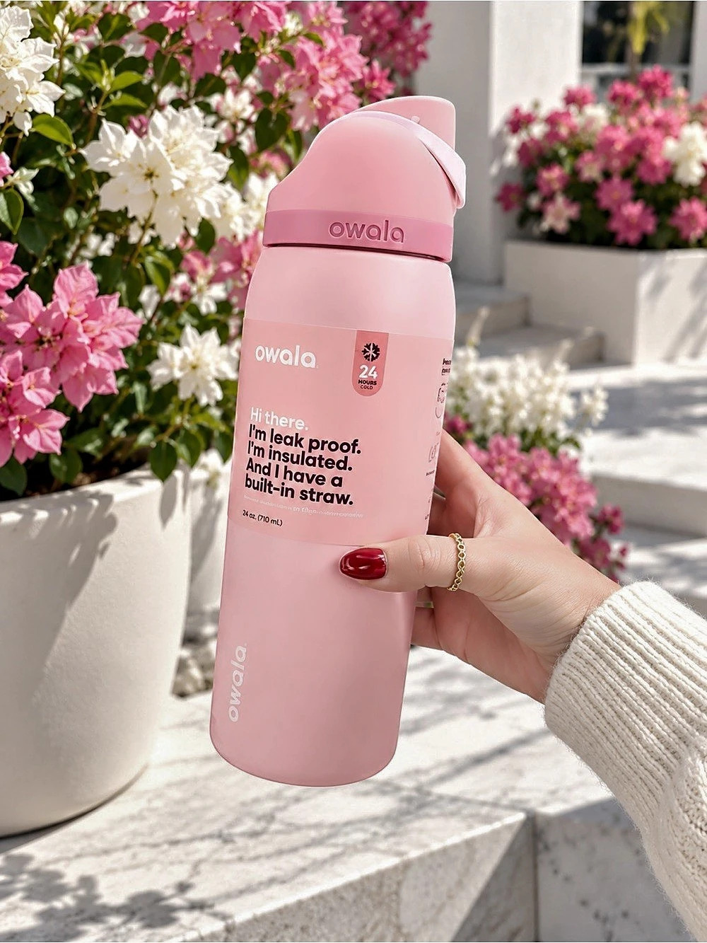 Owala FreeSip Insulated Stainless Steel Water Bottle 24 oz Rose Quartz Water